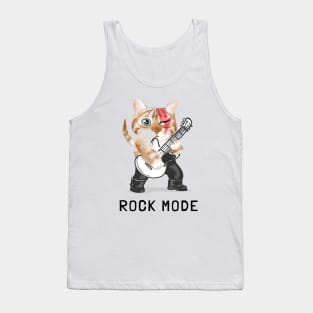 rock mode slogan with cute cat playing guitar Tank Top